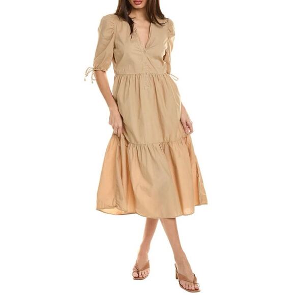 NWT Nation LTD Dustin Puff Bow Tie Tiered Pima Cotton Blouson Midi Dress Small - Picture 1 of 8